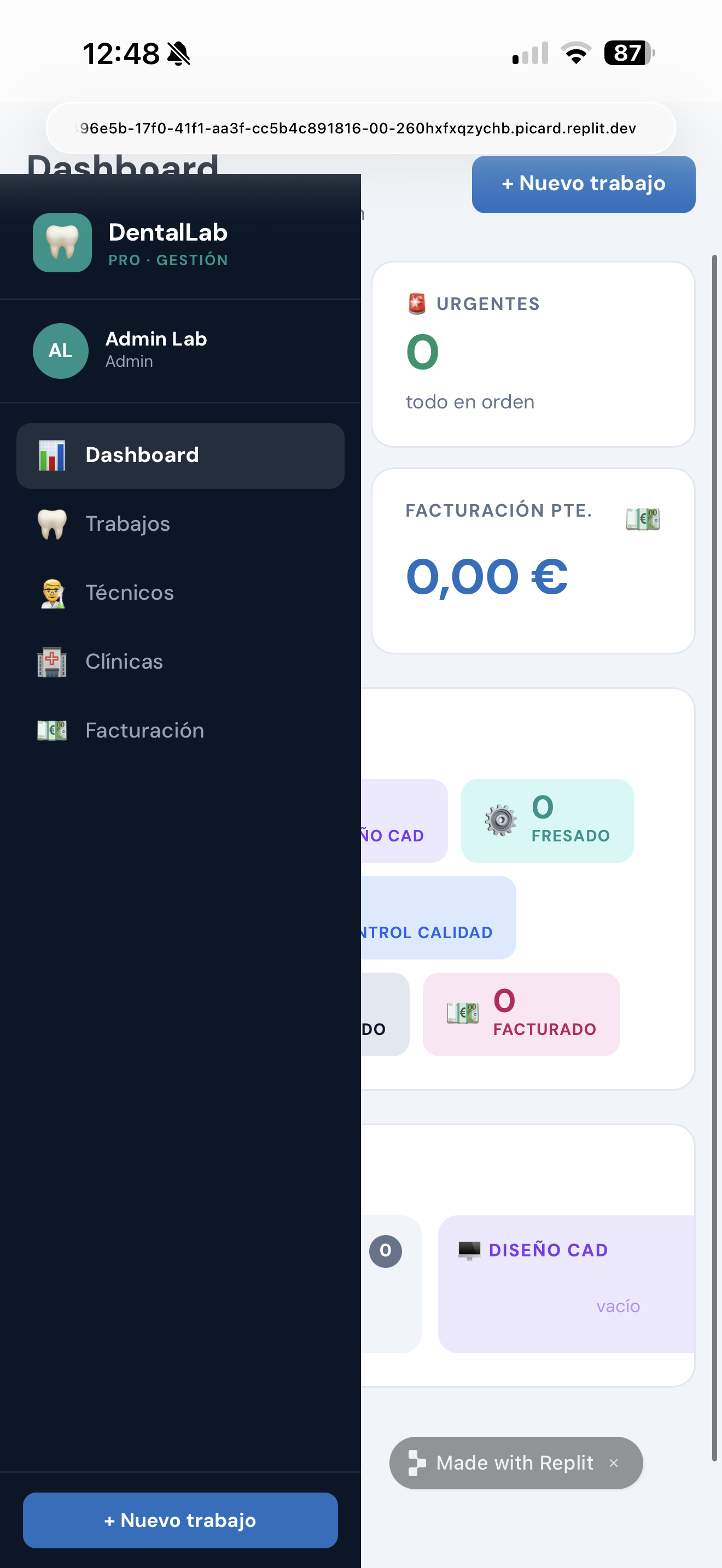Dashboard CRM laboratorio dental Dental Lab Pro