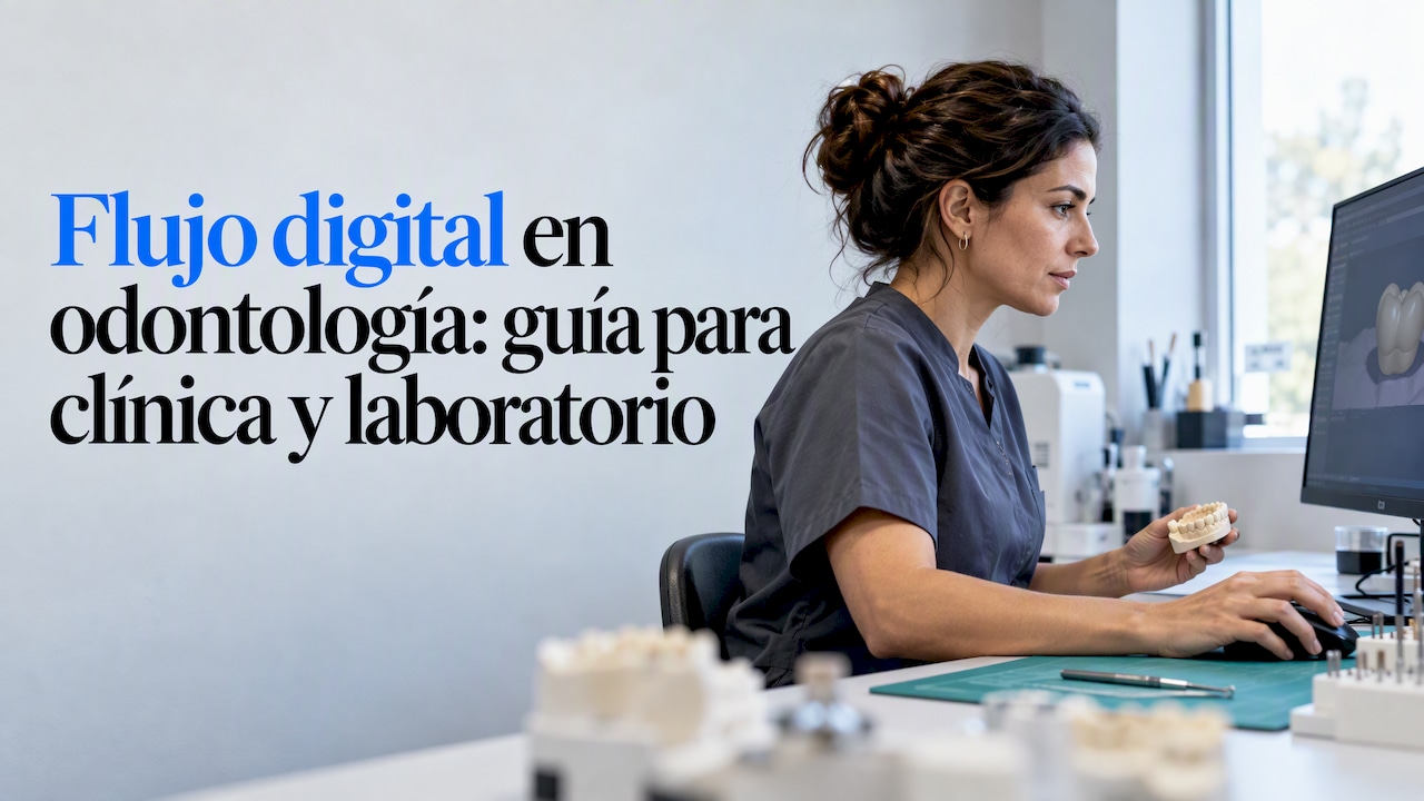 Técnico dental revisa el diseño CAD de una corona